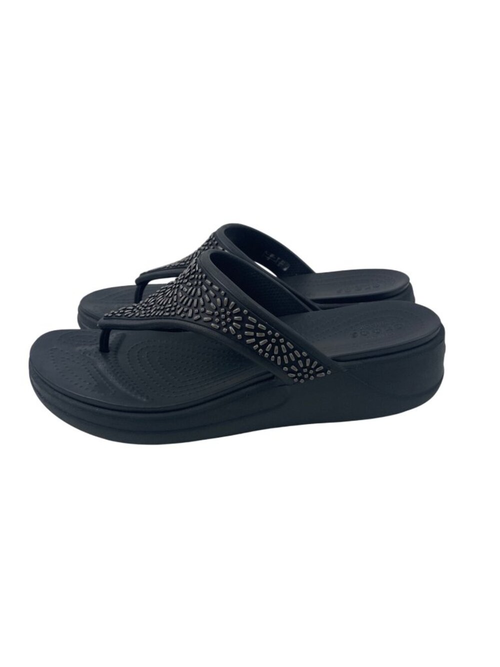 Crocs Monterey Diamante Black Wedge Sandal Womens Size 10 Casual Comfort